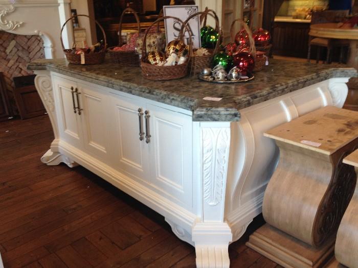 Transitional Kitchen Island with Antolini Labrodite Multicolor Precioustone.   Original Price $16,152              Now $8, 076.  Contact Amber at 847-428-7000 for availability and questions.  