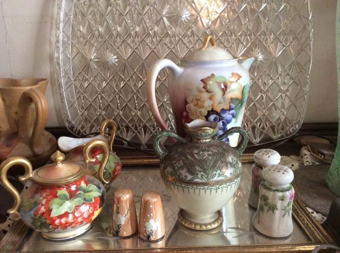 Limoges and similar, salt and pepper, hand painted