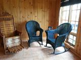 Hand Carved Thai Recliner and Wicker rockers