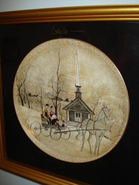 One of over 14 P. Buckley Moss pieces of framed art and plates