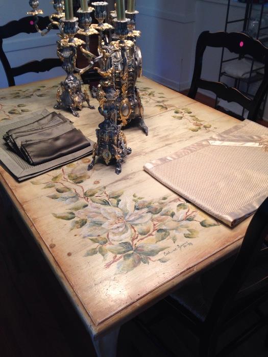 Gorgeous hand painted  custom made table by Catherine Zimmer