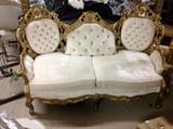 Gorgeous Vintage Loveseat, newly upholstered in couture velvet with rhinestone buttons, used for display purposes briefly.  The wood is heavily carved. 