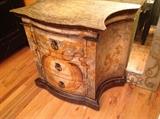 Hand Painted Chest with fancy detail and curved sides.  350.