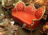 Red Leather Settee, newly done