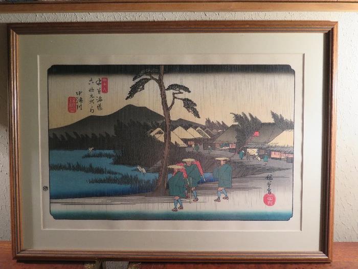 HIroshige Woodcut Print - "Rain at Nakatsu River"