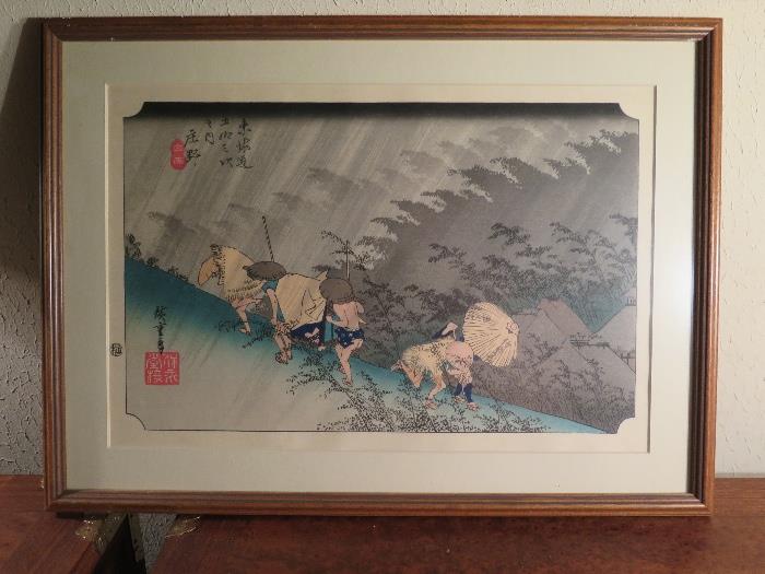 Hiroshige Woodcut Print - "White Rain at Shono"