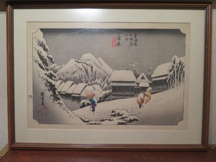 Hiroshige Woodcut Print - "Night Snow at Kambara"