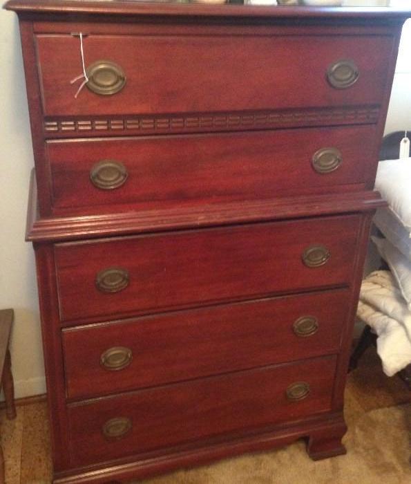 Solid mahogany chest on chest circa 1949.