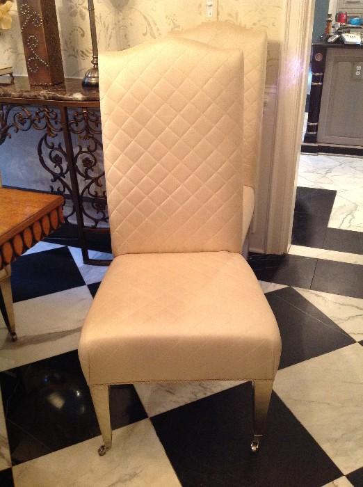 Swaim Upholstered High Back Rolling Dining Side Chairs - Detail - 12 Available
