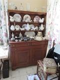 Maple Hutch with Ironstone, and Fancy Dishes 