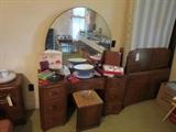 1940s Matching Vanity and Stool, Bedside Stand, and Twin Bed 