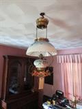 Nice Kerosene Hanging lamp Blue and White with Pull Down Mechanism