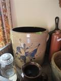 4 Gallon Salt Glazed Crock with Cobalt Decoration 