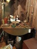 Walnut Table w 5 Legs pulls out a long way, but needs the apron reinstalled, Selection of Hat Stands, Old Adze and Hatchet