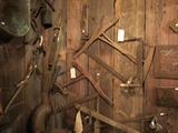 Selection of Early Tools Saws, Ice Tongs, Copper Boiler, Draw Shave, Planters 