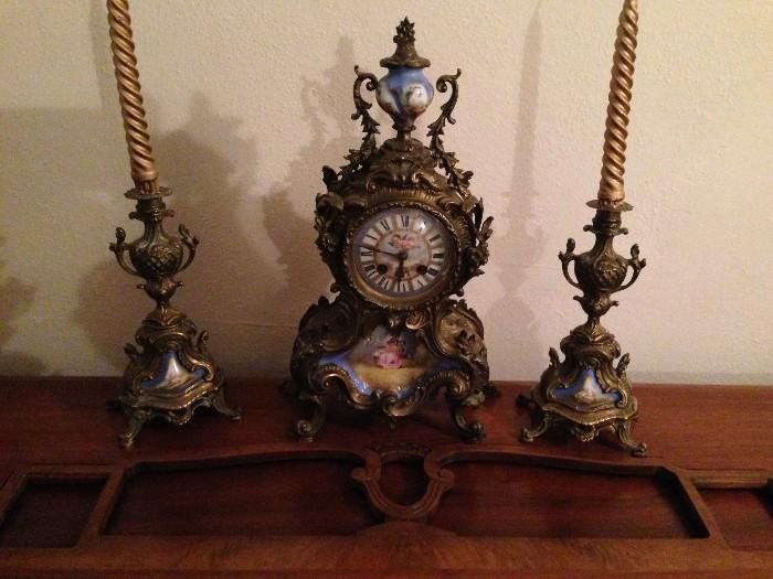 Vintage french clock w/candle holders
