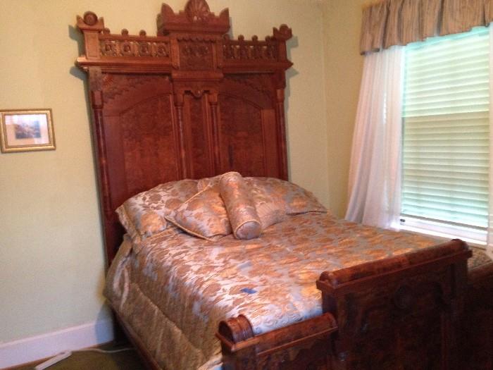 Massive intrcately carved wooden headboard and footboard - a truly beautiful one-of-a-kind piece 
