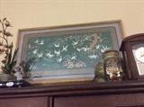Silk Oriental  framed embroidery. 