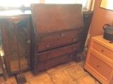 Unusual old secretary, library cabinet. Glass front shelves, drop down writing space. 