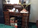 Roll top desk and photo boxes 