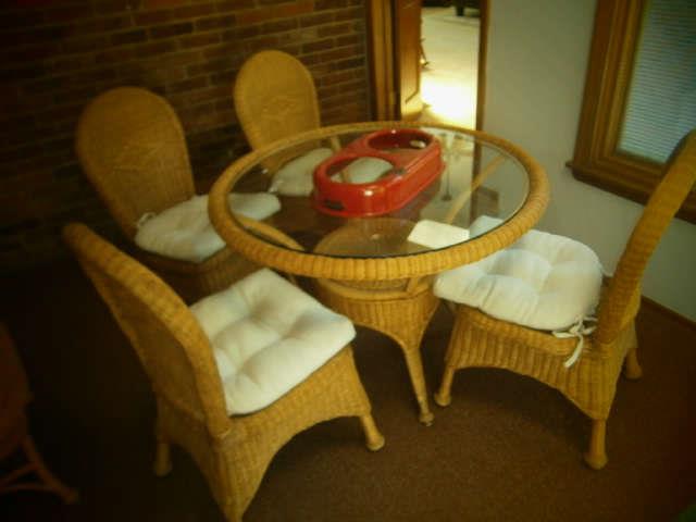 wicker table and 4 chairs