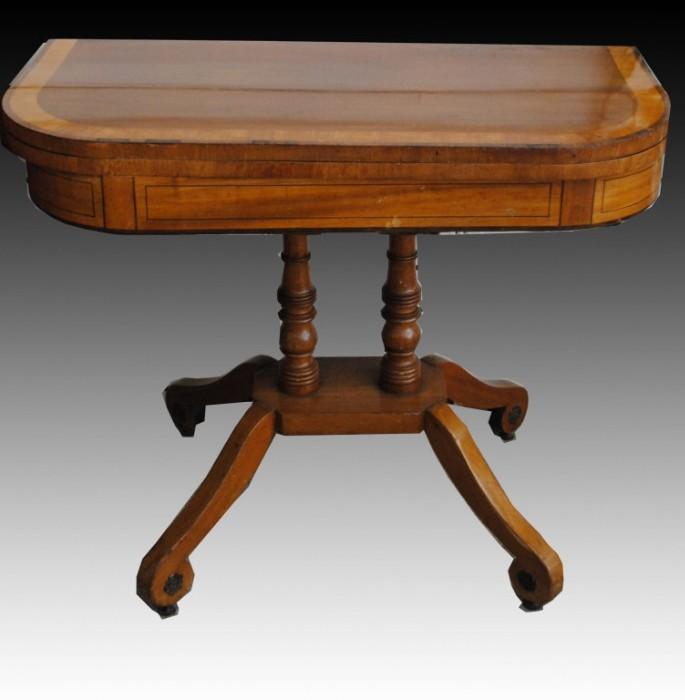 Antique English Regency Card Table in Satinwood/Rosewood