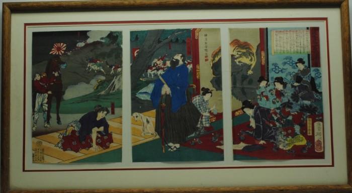 Antique Japanese Woodblock Triptych 19th/20th C.
