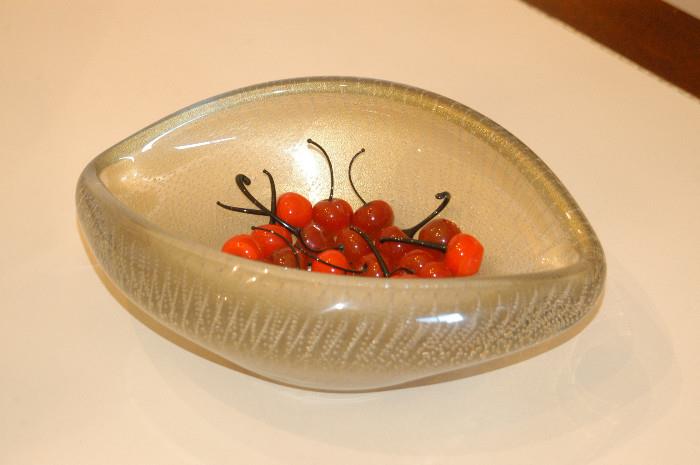 Murano Glass bowl with glass cherries 