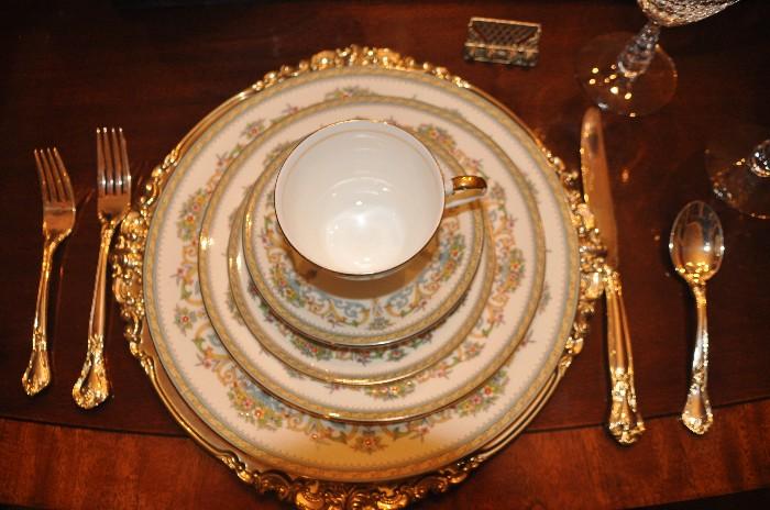 Service for 12 Aynsley China with several serving pieces