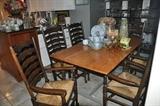 Small farmhouse kitchen table with 6 ladder back arm chairs