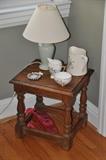 Petite end table with Royal Stafford Merlin Ware cream and sugar set