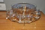 Rare Mid Century punch bowl and cups in light blue and gold!
