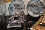 Decorative Asian plates and soapstone carvings