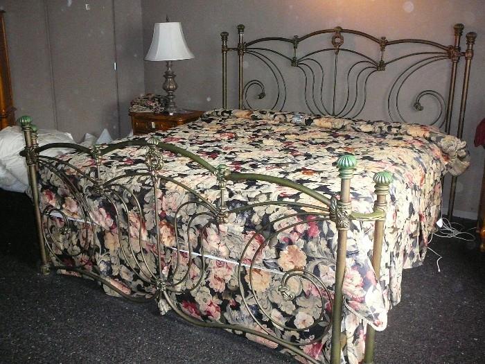 King size iron bed, Croscill spread, shams, valance, bedskirt.