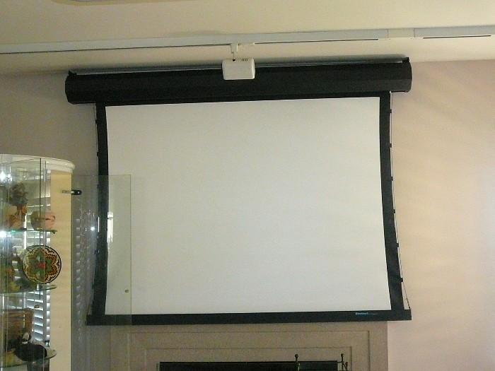 Stewart film screen operates with a remote switch.