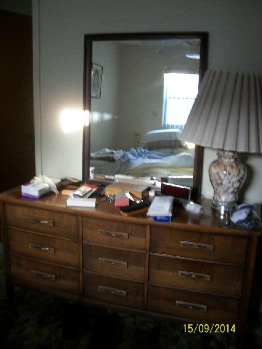 9 drawer dresser with mirror and 1 of 2 Shell lamps.