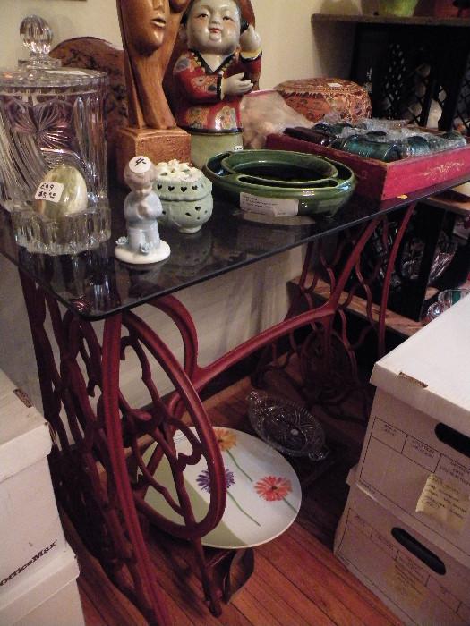Singer Sewing Machine Base Table with Heavy Glass Top