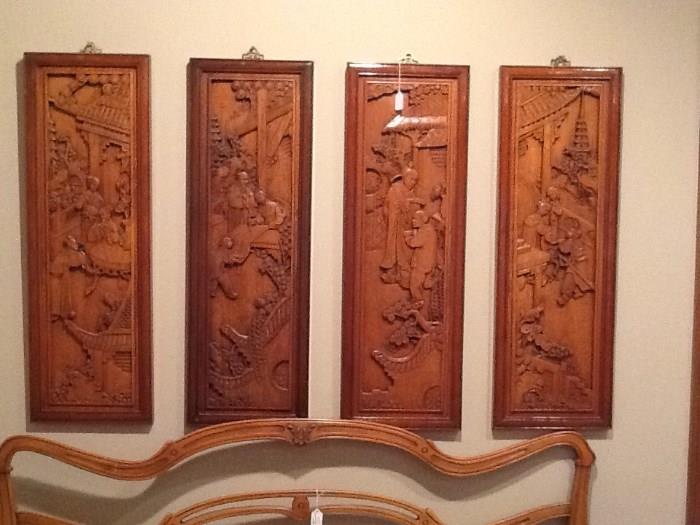 Carved wood Asian Plaques
