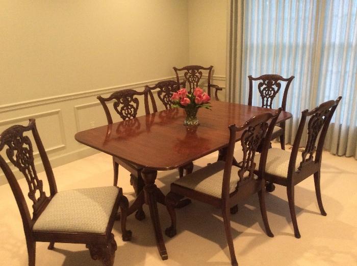 Set of EIGHT 19th .century Chippendale chairs- two armchairs and six straight chairs. Duncan Phyfe style extension table  
