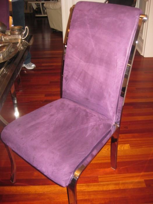 Chrome and Purple Ultra-suede Dining chair, their are 4 purple and 2 black with arms