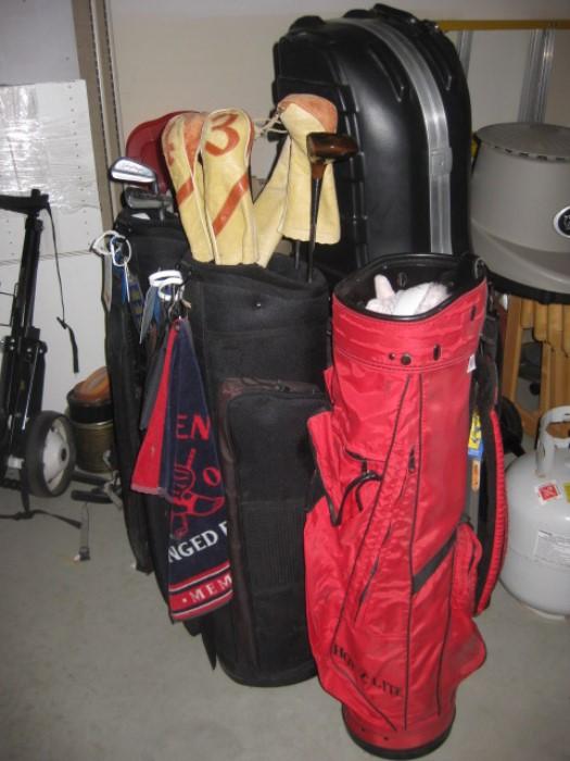 Vintage golf clubs, SPX travel bag, Lady Cobra Bag, Golf Hand cart