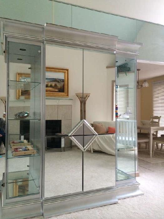 MIRRORED AND GLASS ENTERTAINMENT CENTER