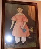 Excellent  Print of Folk Art Painting Portrait  by listed artist Joseph Whiting Stock (1815 - 1855) .  The subject is Mary Jane Smith holding her doll