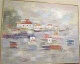 Original Artwork by listed artist H. Park entitled      " Shipyard".   Now this painting I can relate to....Early Morning Seaside Fishing Village...fog beginning to lift, fish are almost jumping in the boat...and I have to work at something else...!