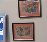 Two Colorful Primitive Artworks...painting on bark, Artists unknown; .