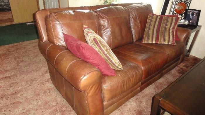 76" Lane "Bowden" brown leather sofa