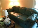Green leather sofa