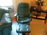 Matching Green leather chair and ottoman