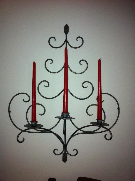 Pair metal candle wall sconces.