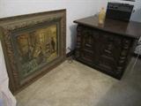 NIGHTSTAND AND ANTIQUE ART